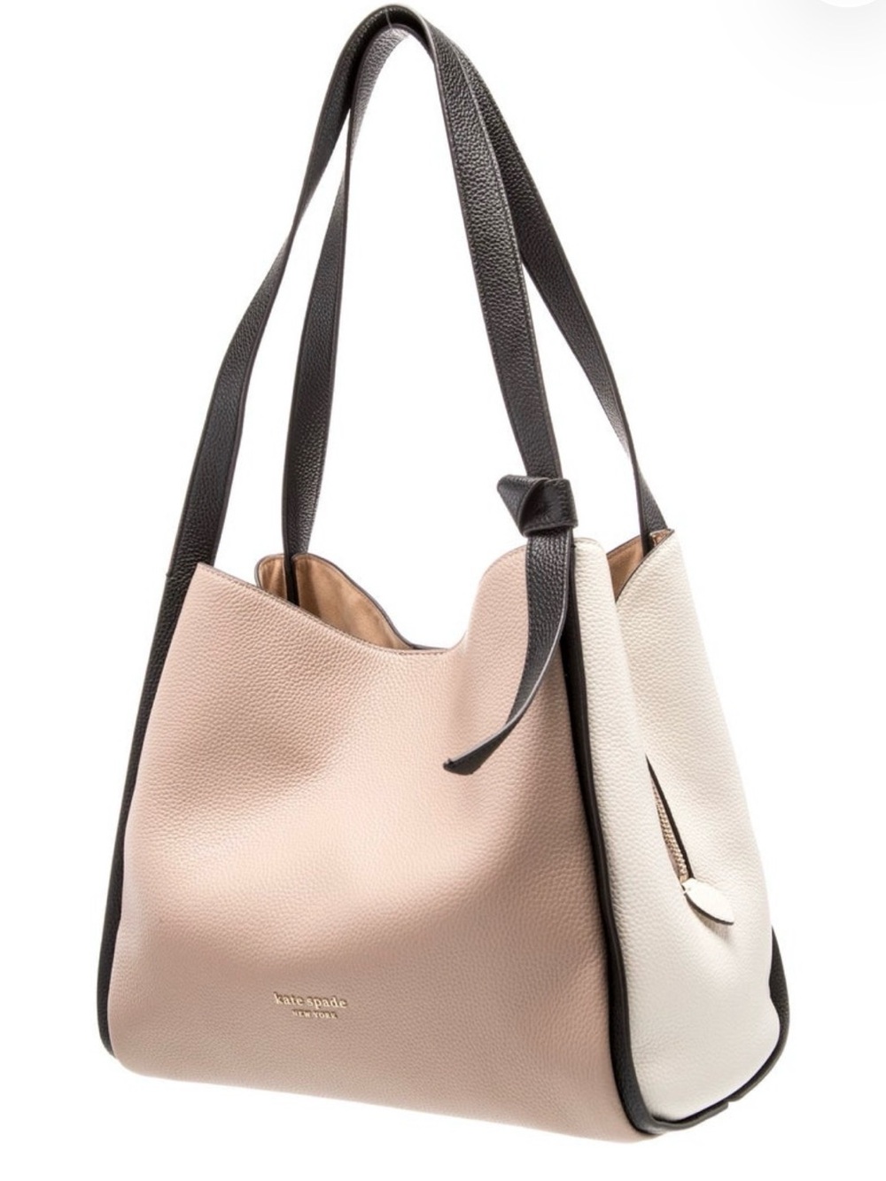 NWOT kate spade Two-Tone Pebbled Leather Shoulder Bag in Blush, Cream, and Black